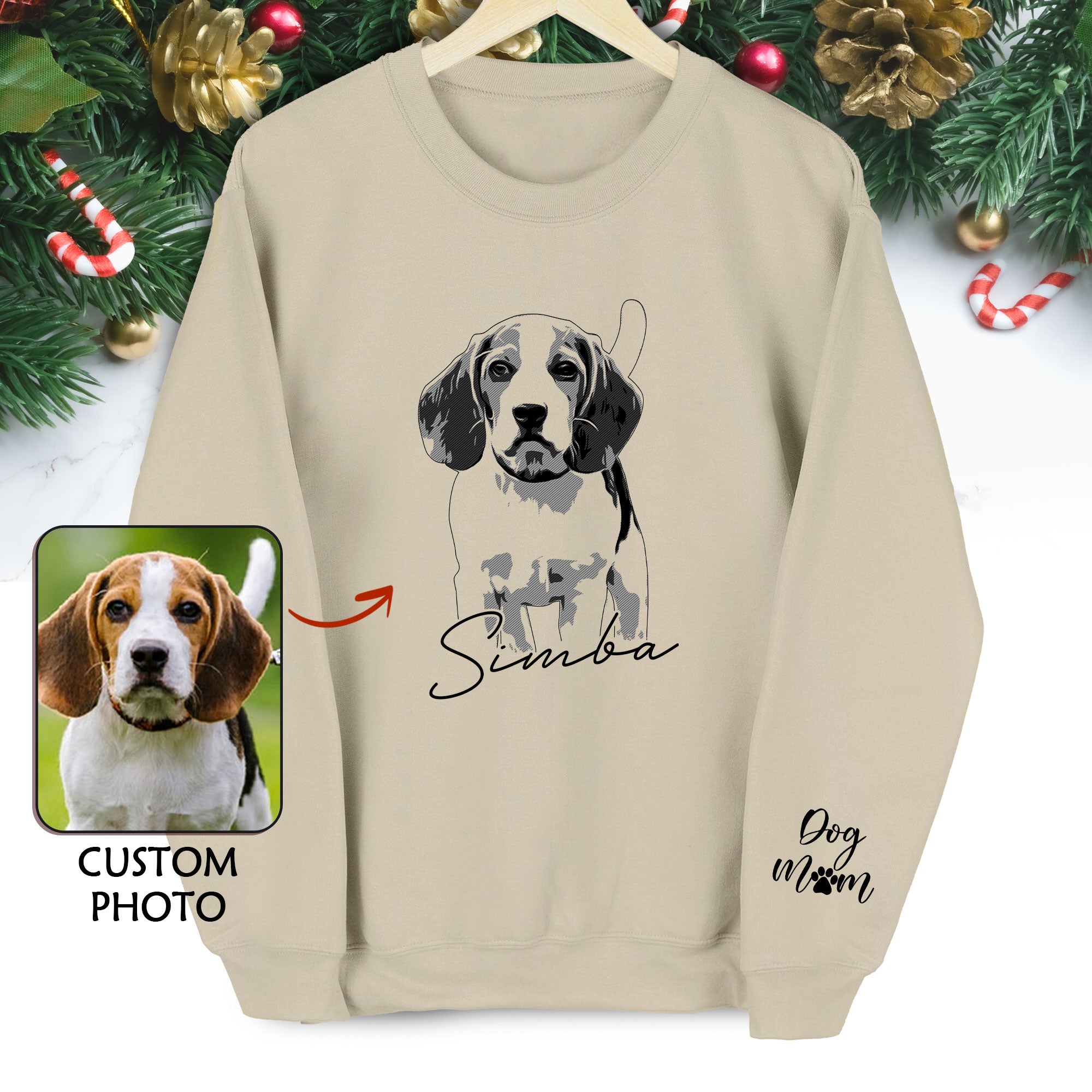 Custom Dog Lover Sweatshirt with Name & Sleeve Print – Cute Pet Portrait Gift