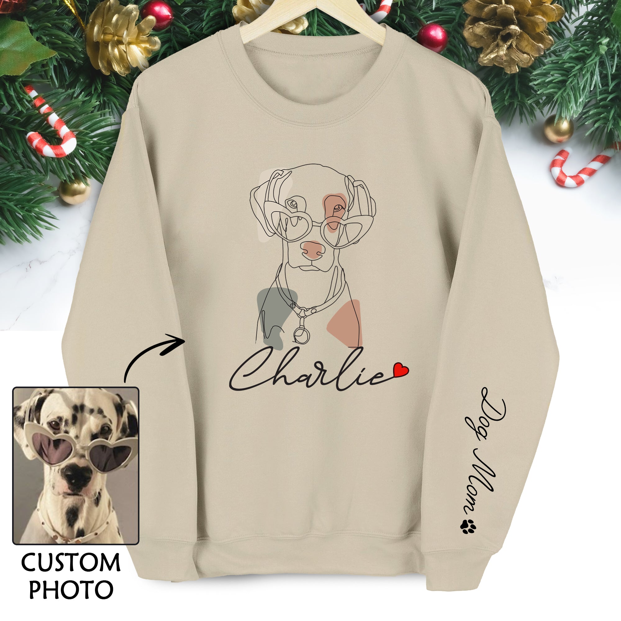 Custom Pet Sweatshirt – Personalized Dog Mom Sweatshirt with Your Dog’s Line Art Portrait