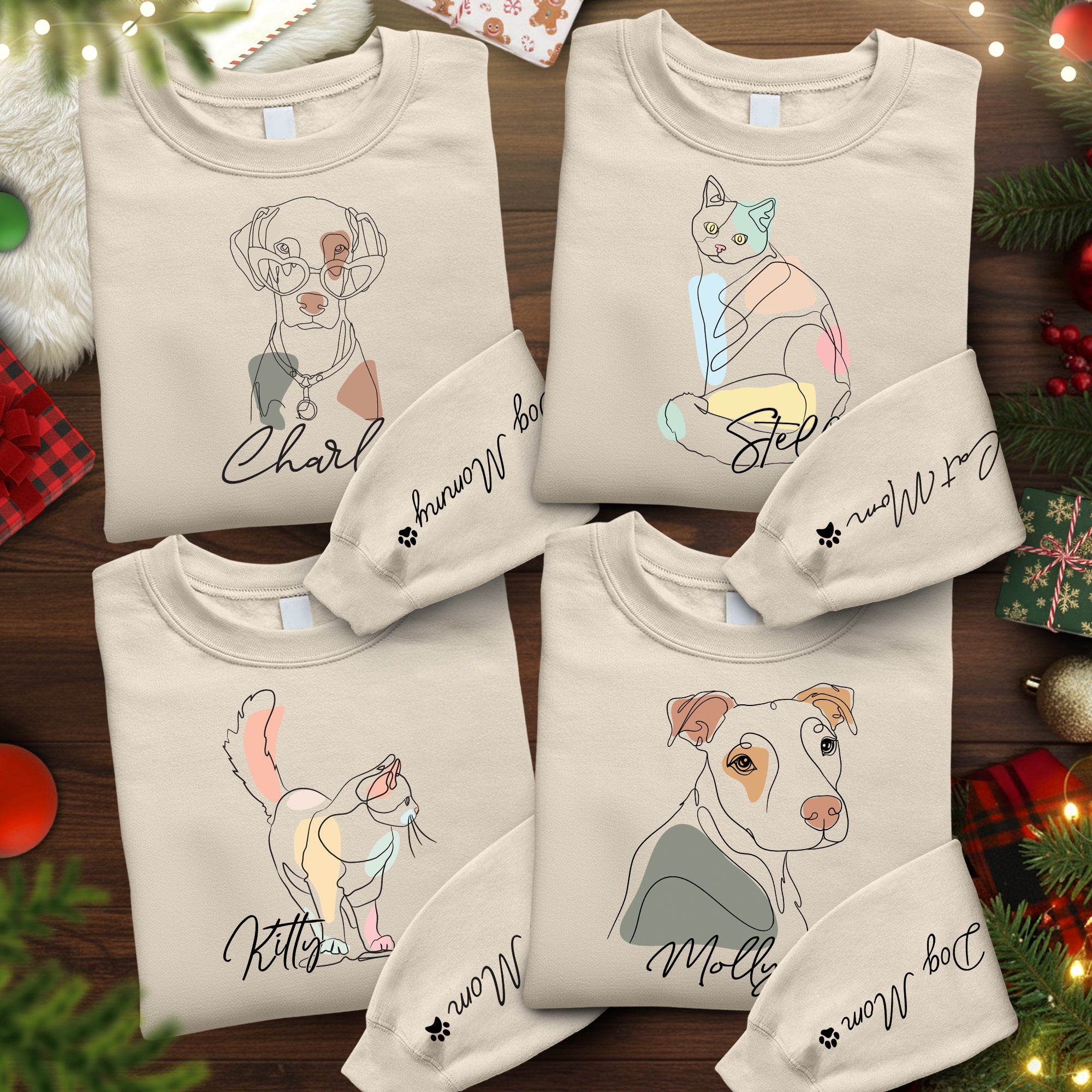 Custom Pet Sweatshirt – Personalized Dog Mom Sweatshirt with Your Dog’s Line Art Portrait