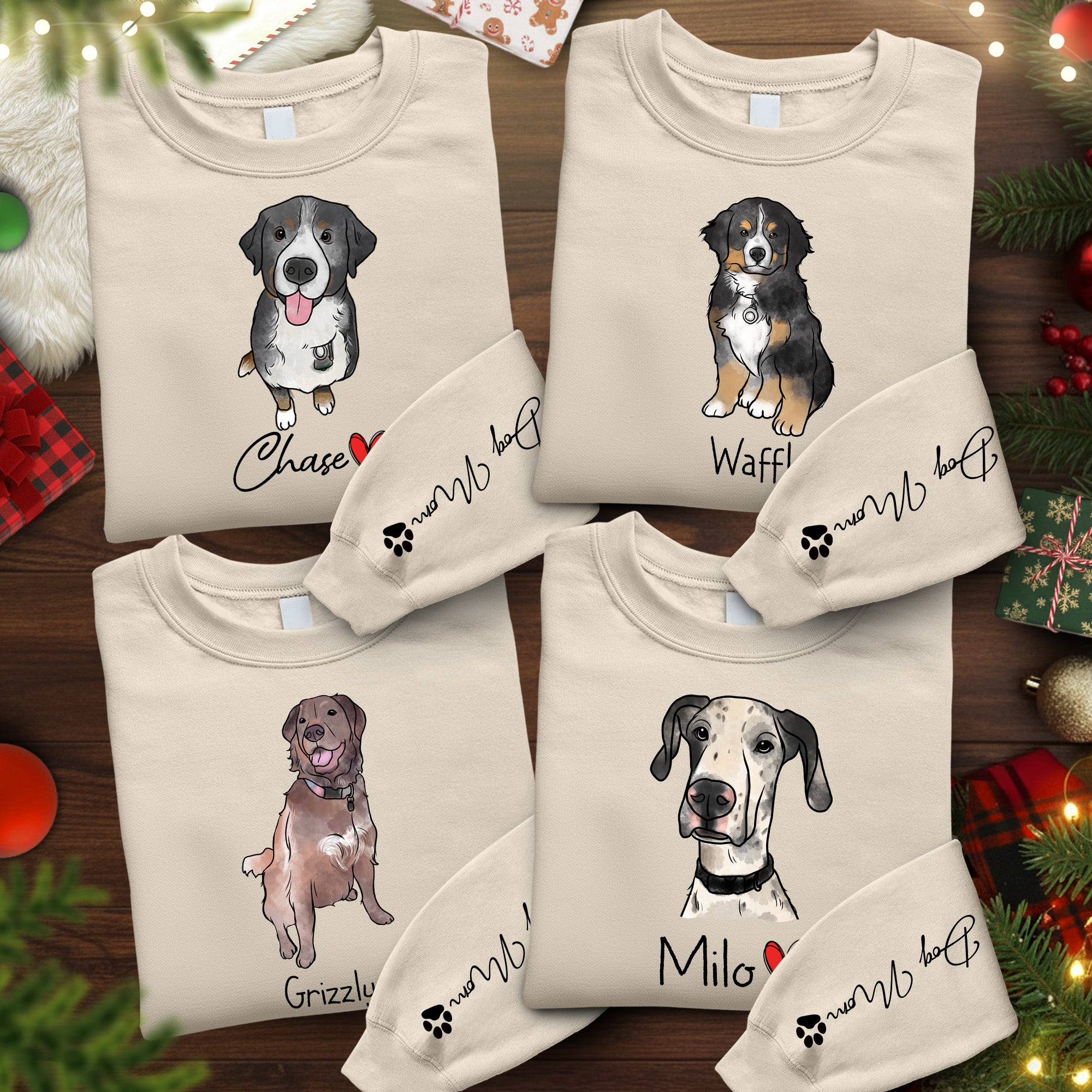 Custom Dog Mom Sweatshirt – Personalized Pet Portrait & Name, Cute Dog Lover Gift
