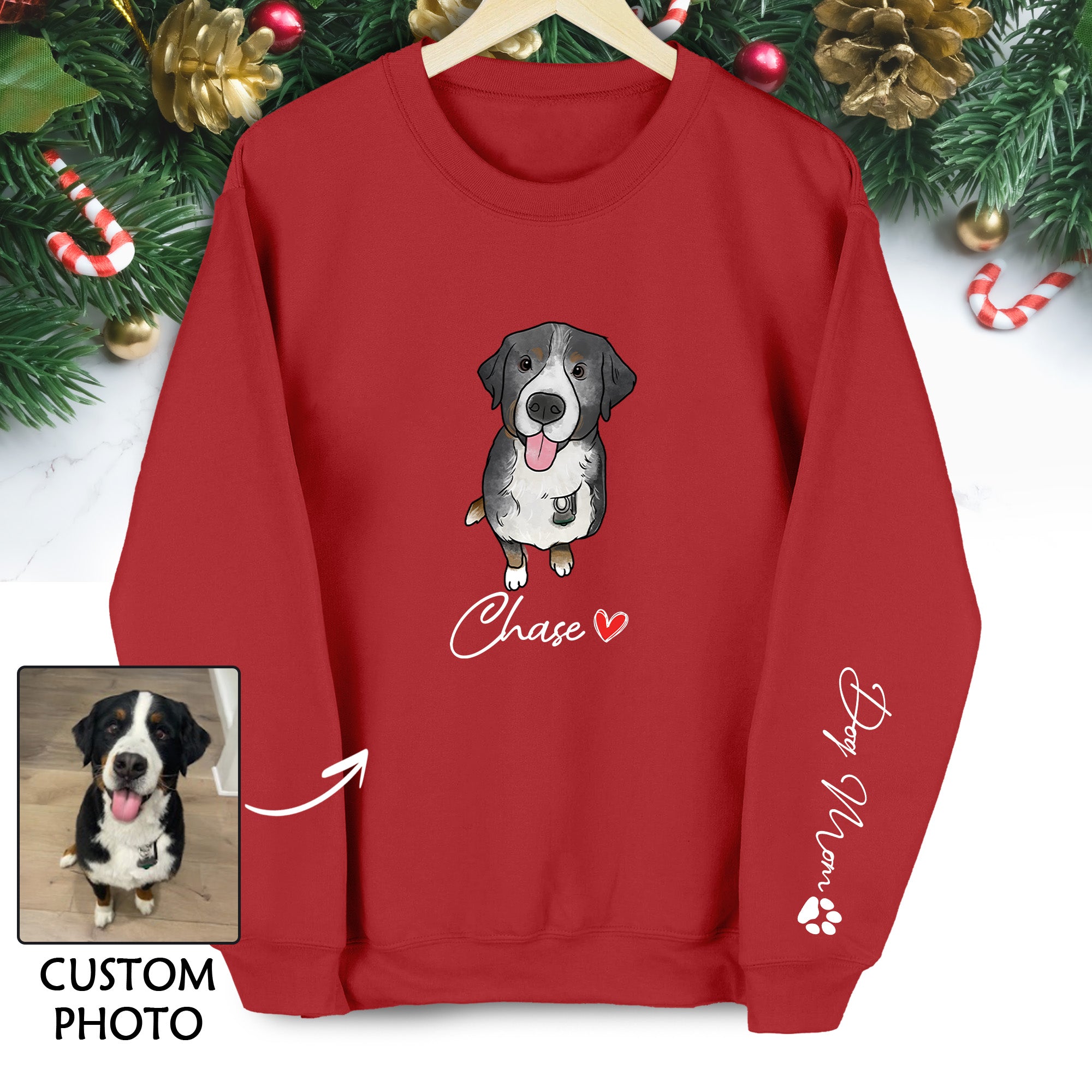 Custom Dog Mom Sweatshirt – Personalized Pet Portrait & Name, Cute Dog Lover Gift