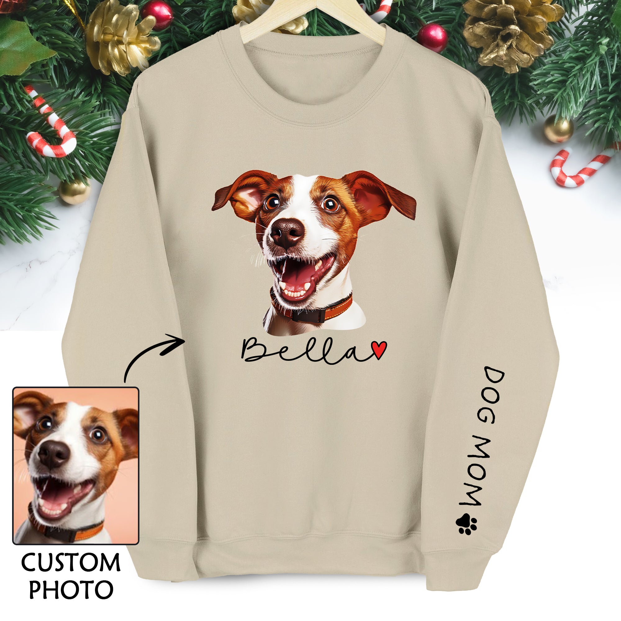 Personalized Dog Christmas Sweatshirt – Custom Pet Photo Pullover, Gift for Dog Mom