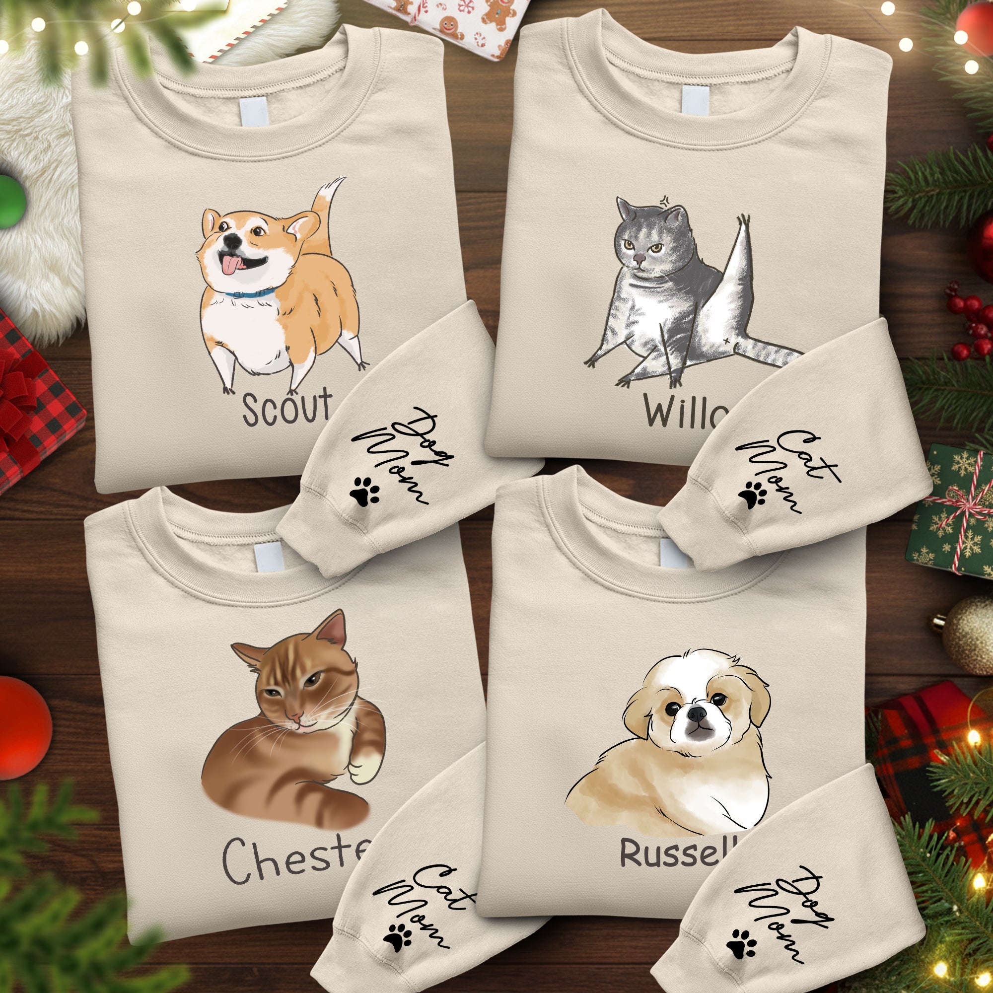 Custom Cat Lover Sweatshirt - Personalized Cute Christmas Gift for Cat Mom