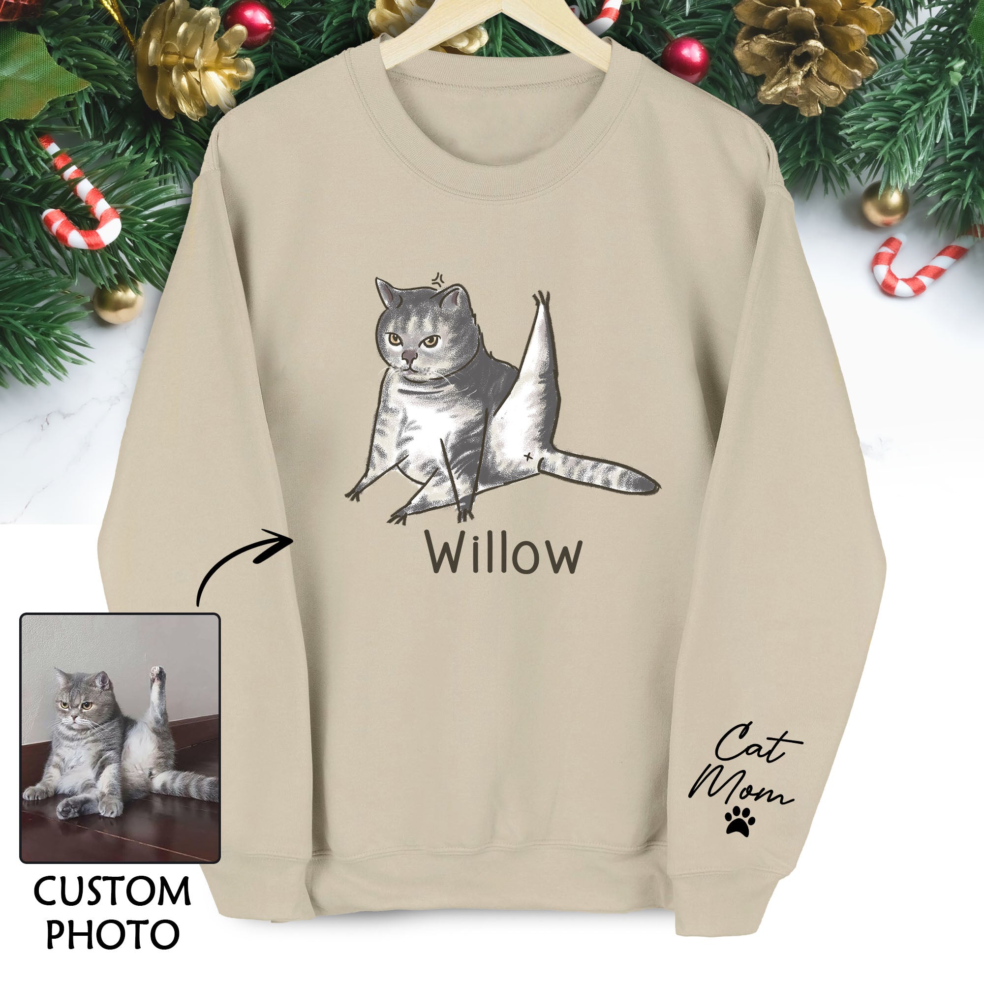 Custom Cat Lover Sweatshirt - Personalized Cute Christmas Gift for Cat Mom