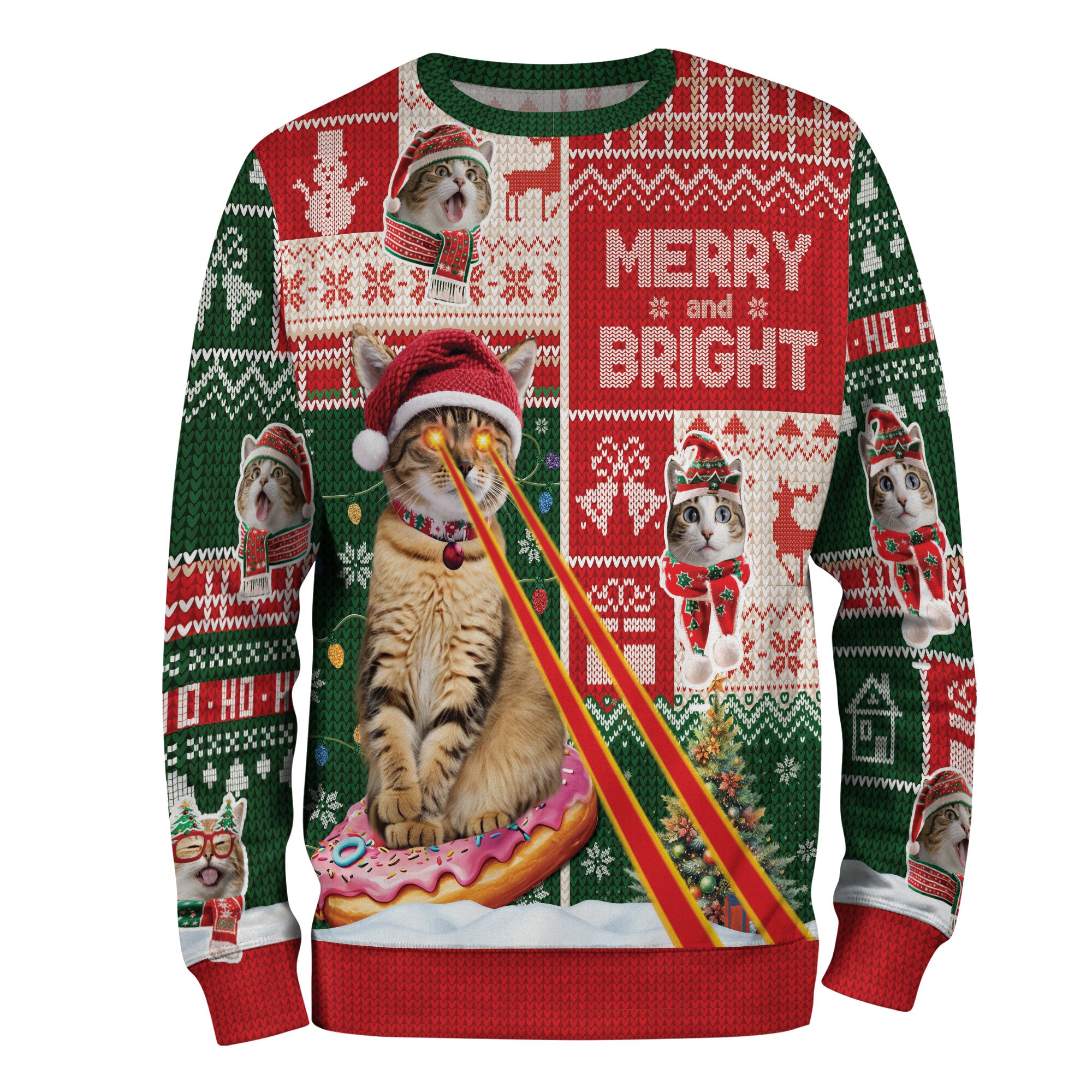 Custom Cat Ugly Christmas Sweater – Funny Merry & Bright Sweatshirt for Cat Lovers Gift