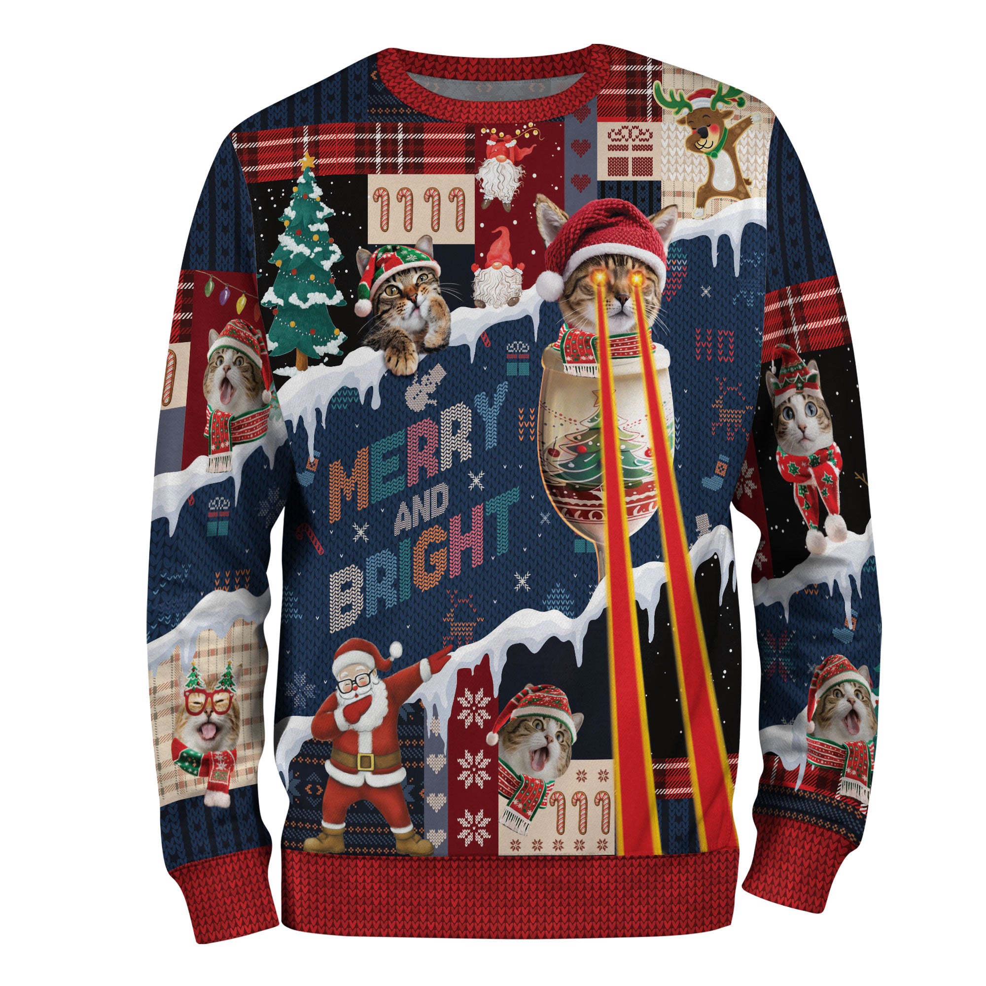 Merry & Bright Cat Ugly Christmas Sweater – Personalized Holiday Sweatshirt for Women