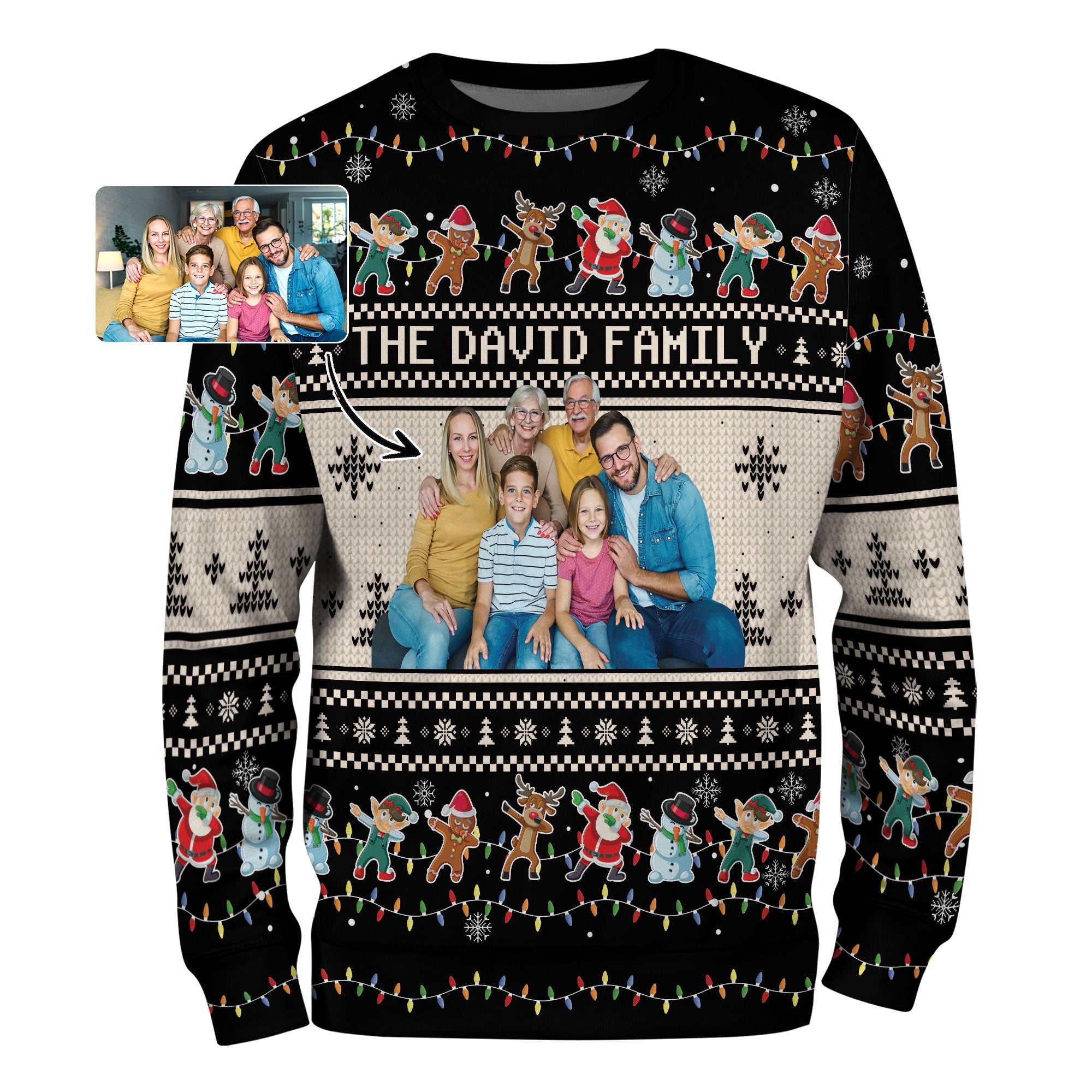 Custom Family Photo Christmas Sweater – Personalized Name Ugly Holiday Sweatshirt