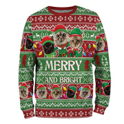 Personalized Cat Face Christmas Sweater – Custom Photo Ugly Xmas Sweatshirt for Cat Mom & Cat Dad