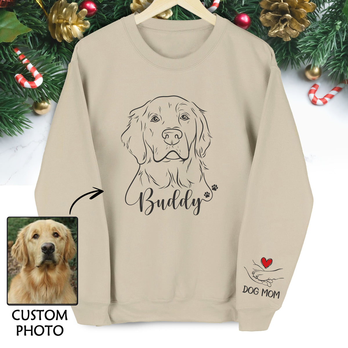 Custom Dog Mom Sweatshirt – Personalized Pet Photo Holiday Gift for Pet Lovers
