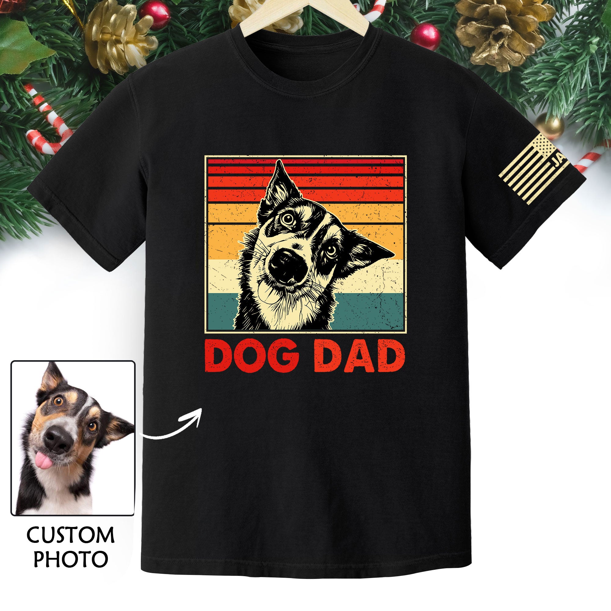 Custom Dog Dad T-Shirt – Personalized Pet Portrait Vintage Tee, Unique Gift for Dog Lovers