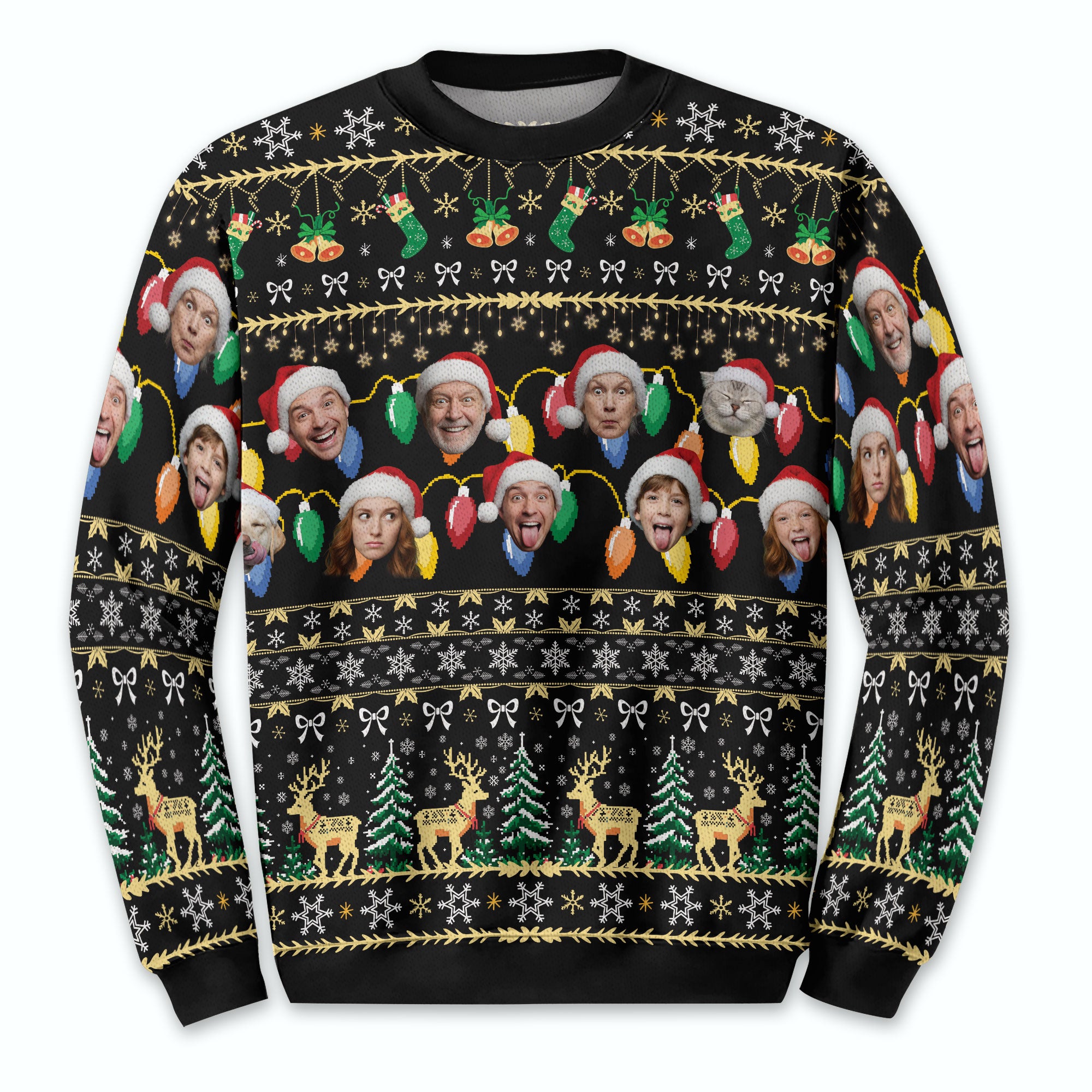 Custom Ugly Christmas Sweater – Personalized Photo Black Holiday Knit for Family, Pets & Festive Gifts