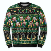 Custom Ugly Christmas Sweater – Personalized Photo Green Holiday Knit for Family, Pets & Festive Fun