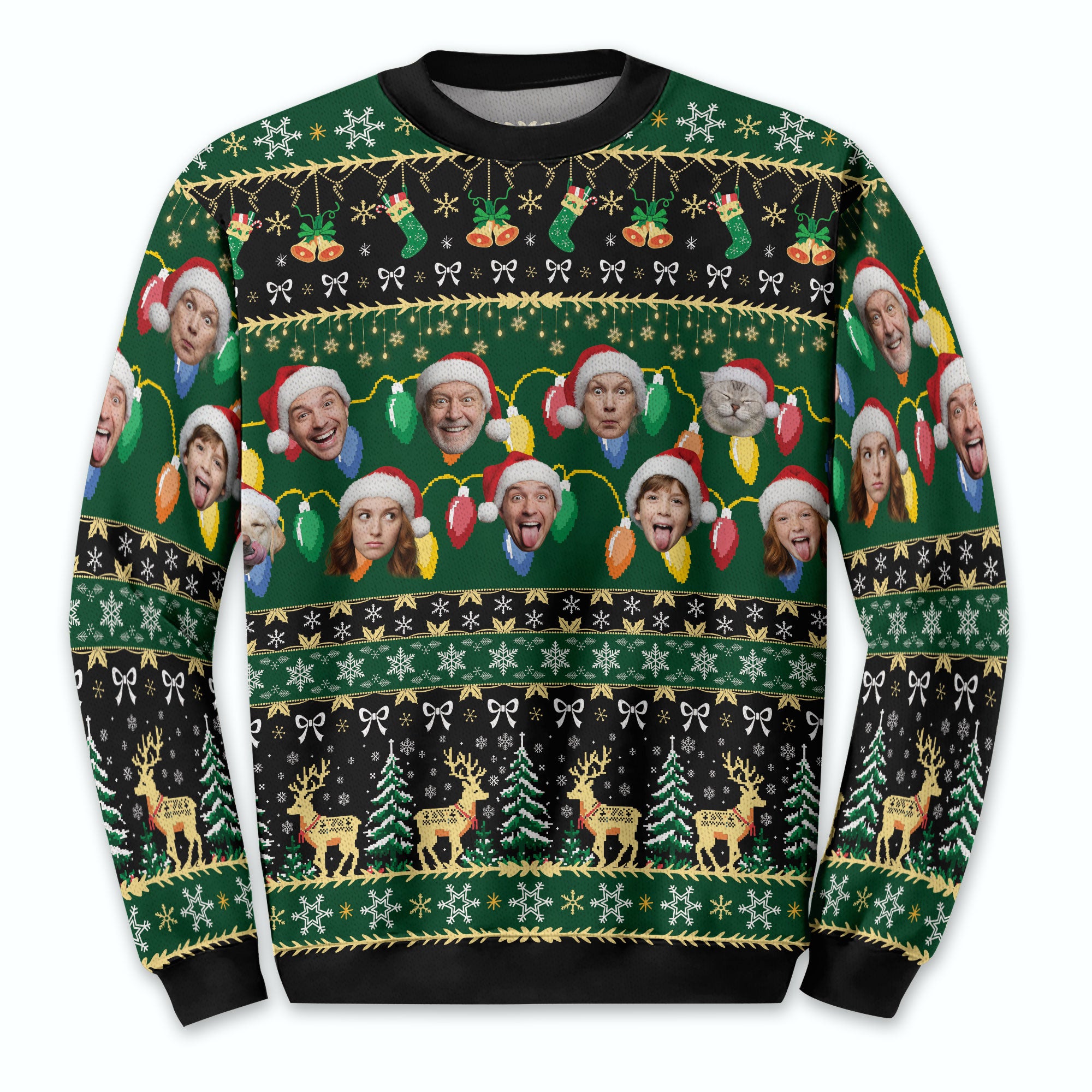 Custom Ugly Christmas Sweater – Personalized Photo Green Holiday Knit for Family, Pets & Festive Fun