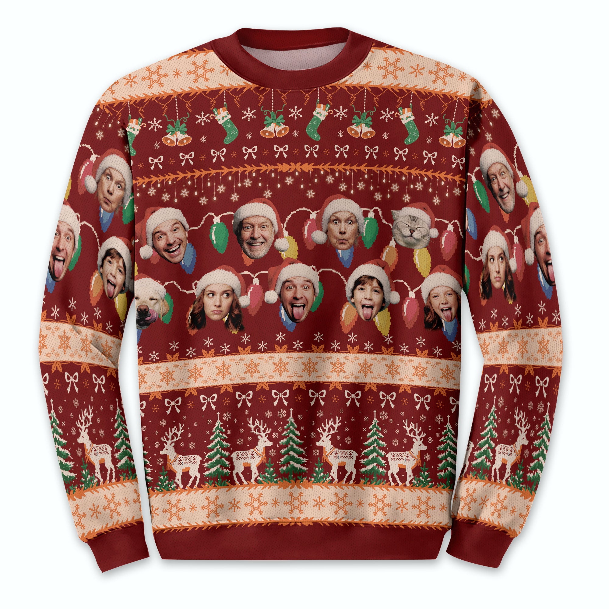 Custom Ugly Christmas Sweater – Personalized Photo Red Holiday Knit for Family, Pets & Seasonal Fun