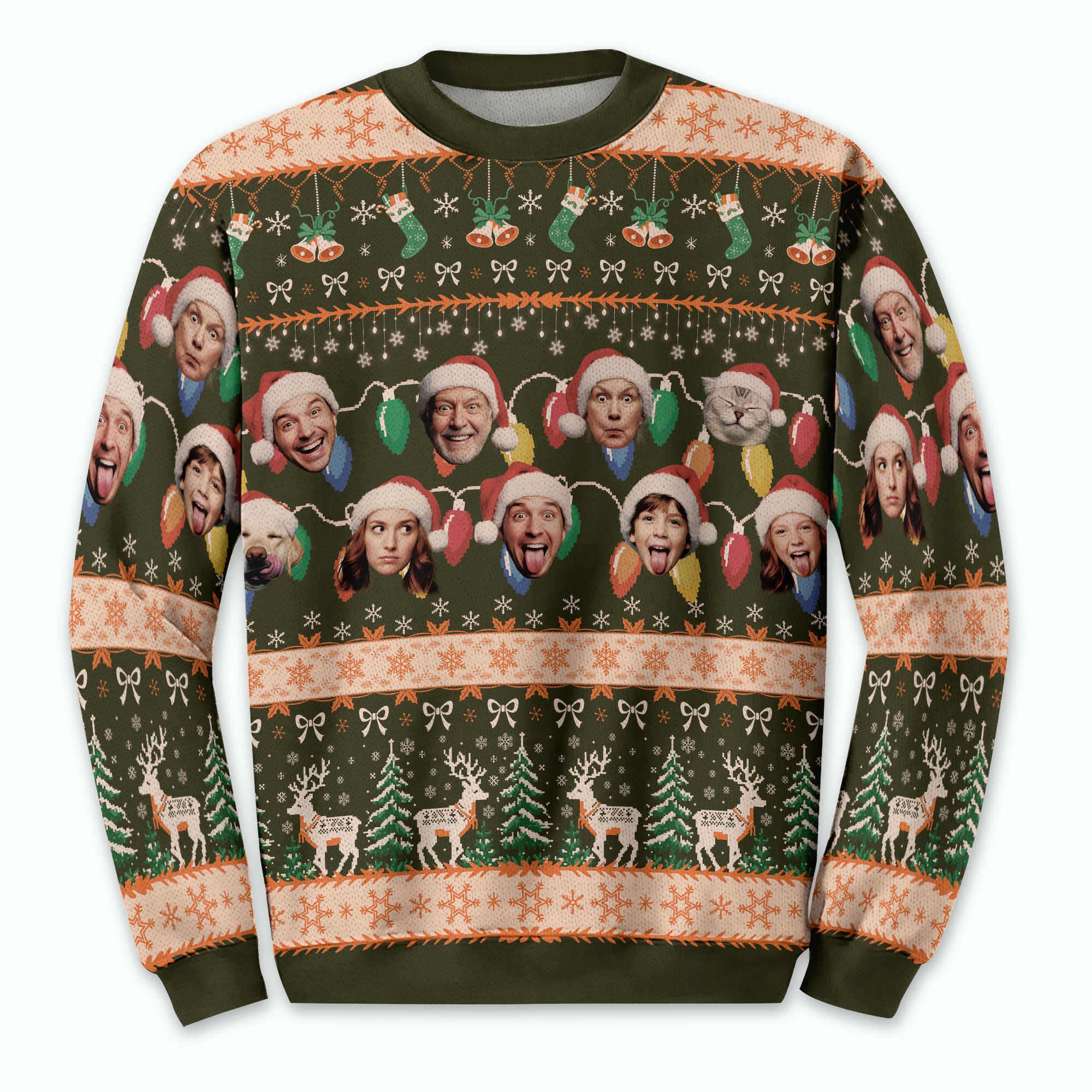 Custom Ugly Christmas Sweater – Personalized Photo Forest Green Holiday Knit for Family, Pets & Festive Cheer
