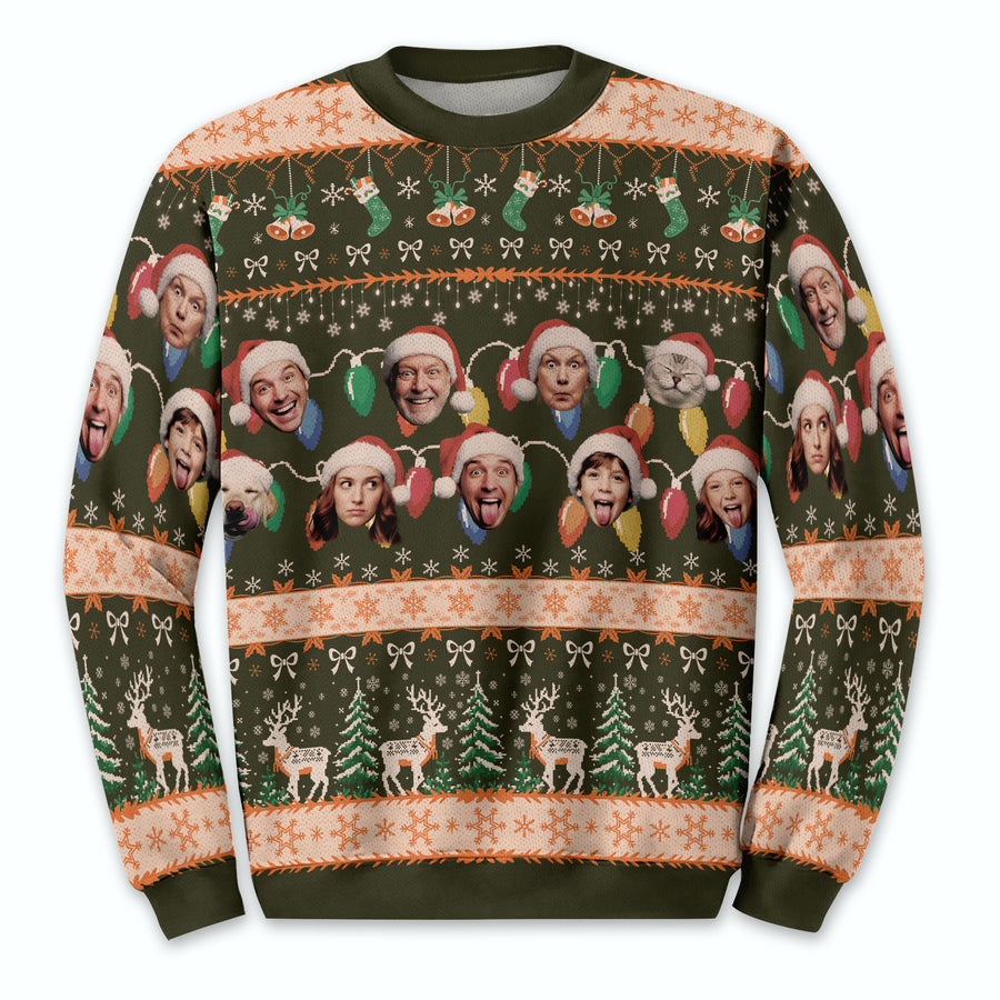 Custom Ugly Christmas Sweater – Personalized Photo Forest Green Holiday Knit for Family, Pets & Festive Cheer
