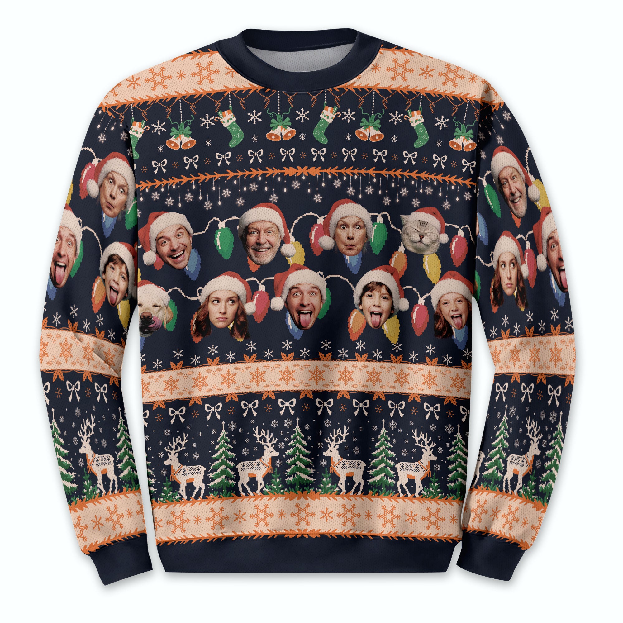 Custom Ugly Christmas Sweater – Personalized Photo Navy Holiday Knit for Family, Pets & Festive Style