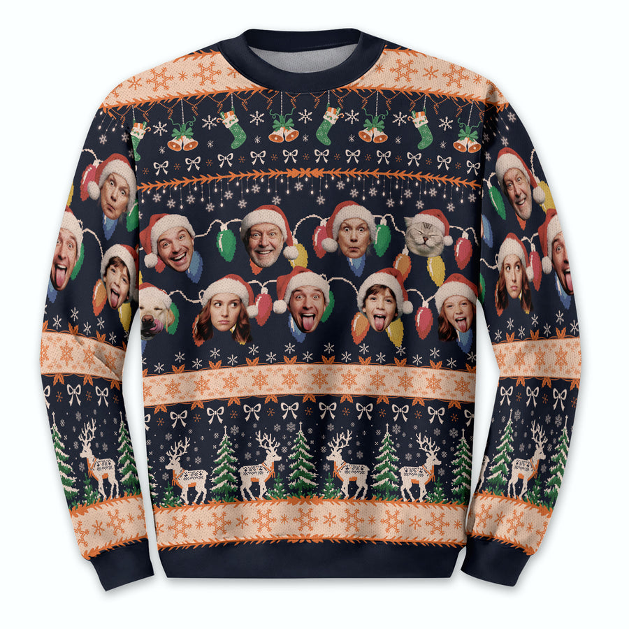Custom Ugly Christmas Sweater – Personalized Photo Navy Holiday Knit for Family, Pets & Festive Style