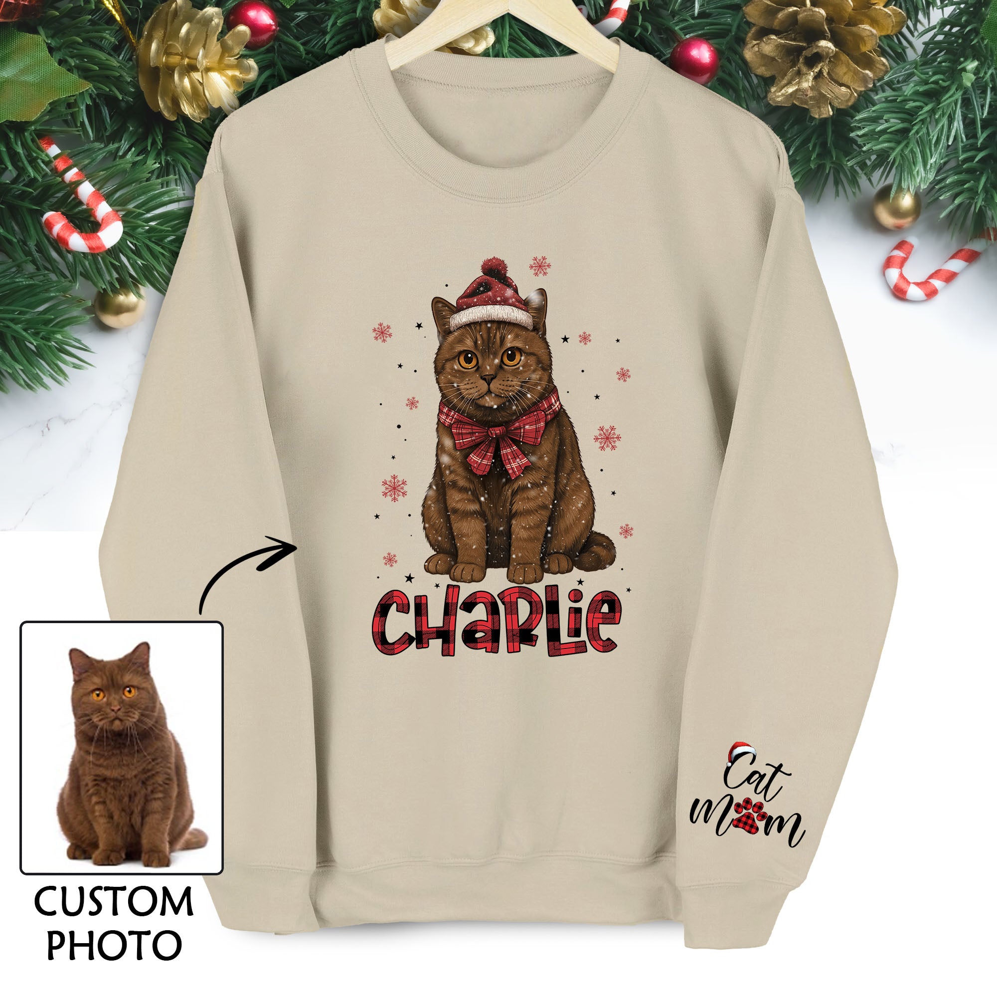 Personalized Cat Mom Sweatshirt  – Custom Christmas Sweatshirt