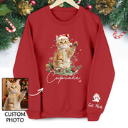 Custom Cat Christmas Sweatshirt – Personalized Holiday Pet Portrait Gift for Cat Moms