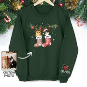 Custom Cats Christmas Sweatshirt – Personalized Pet Stocking Holiday Gift for Cat Moms