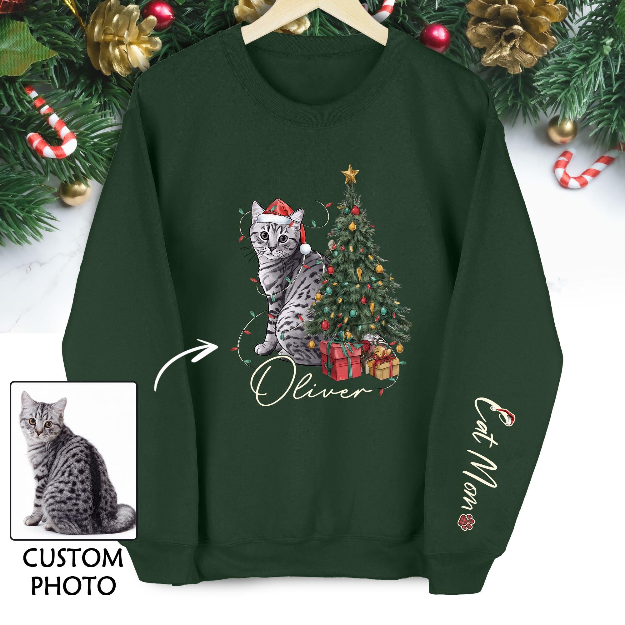 Custom Cat Christmas Sweatshirt – Personalized Gift for Cat Mom & Pet Lovers