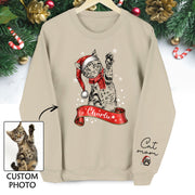 Personalized Cat Photo Sweatshirt – Custom Christmas Gift for Women Cat Moms