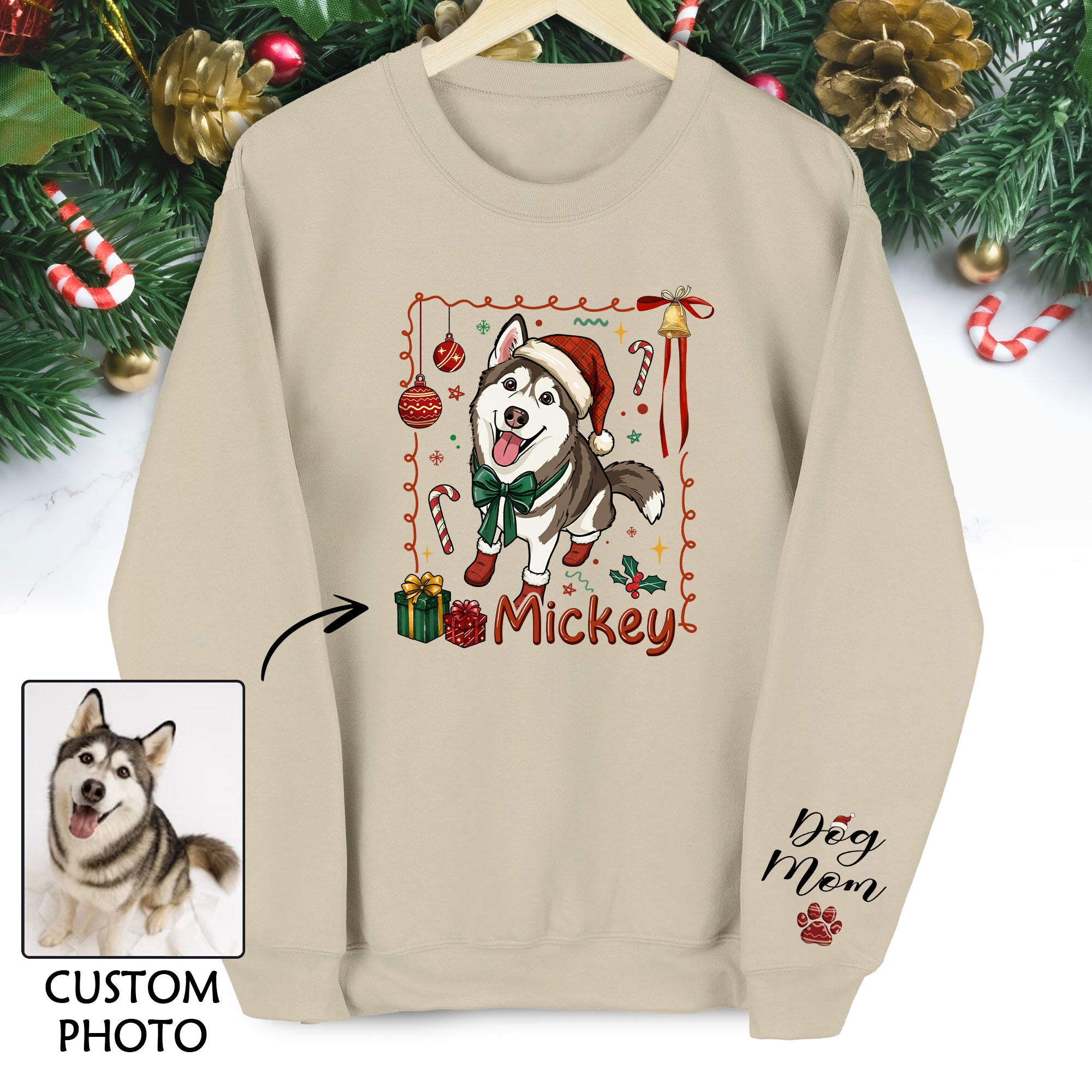 Personalized Dog Mom Sweatshirt – Custom Christmas Sweatshirt for Women