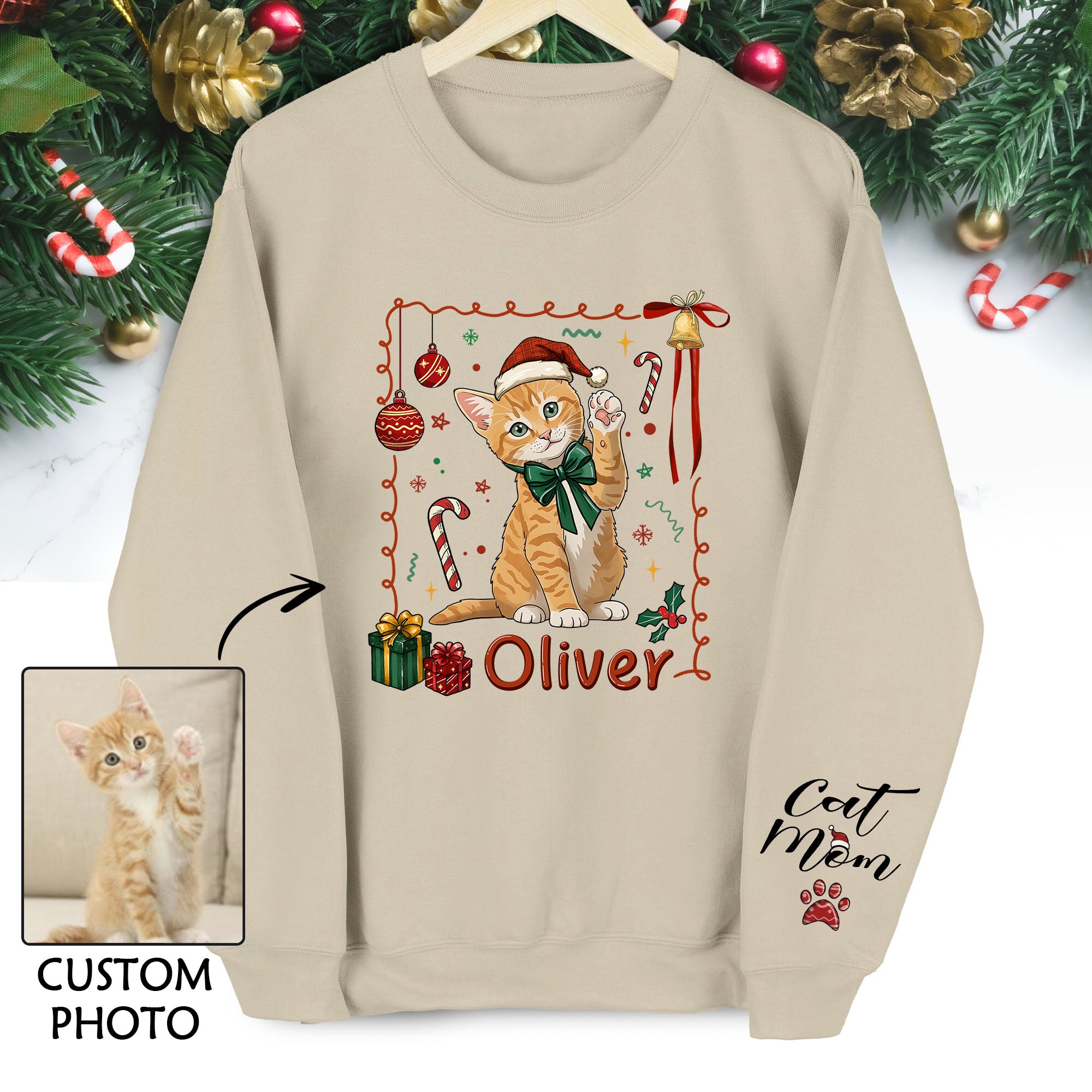 Custom Cat Mom Sweatshirt – Personalized Christmas Gift for Women Cat Lovers