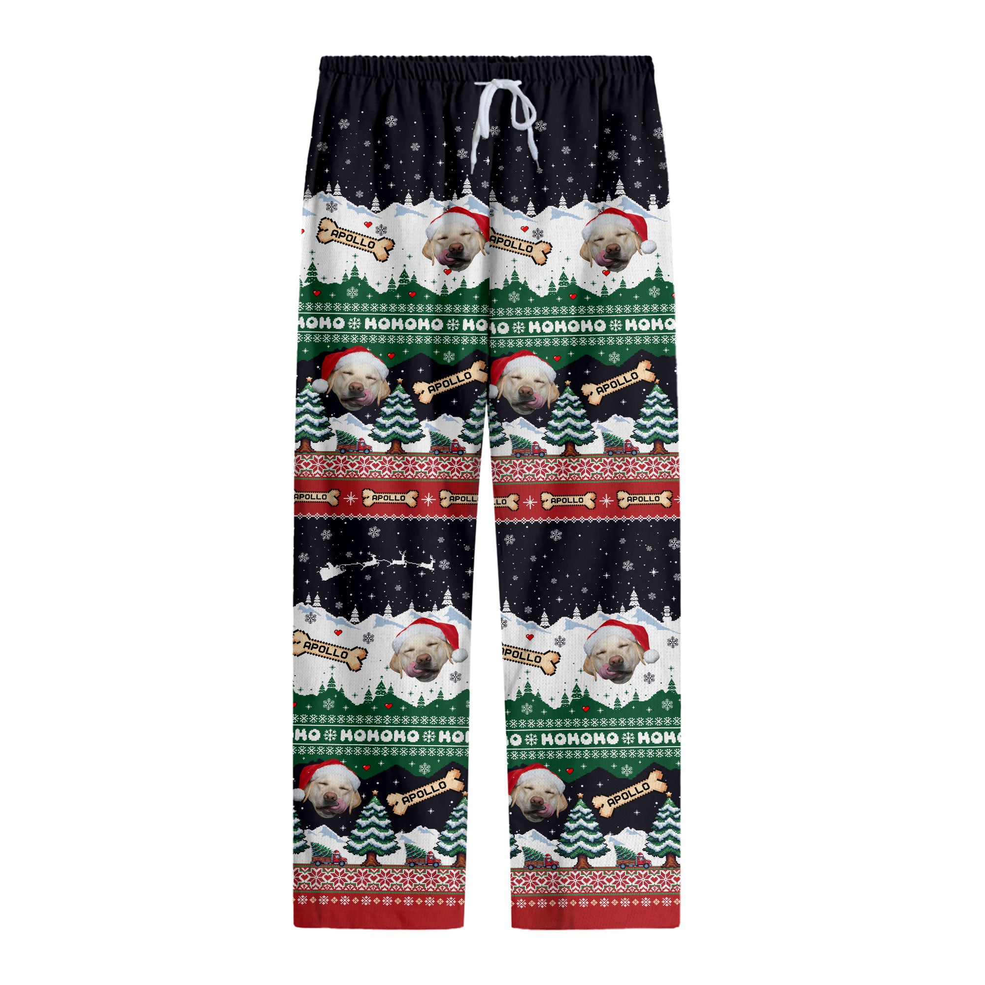 Custom Christmas Pet Photo Pajama Pants – Personalized Dog Name Holiday Pattern Sleepwear