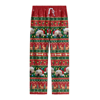 Custom Pet Christmas Lights Pajama Pants – Personalized Dog Photo & Name Holiday Lounge Bottoms