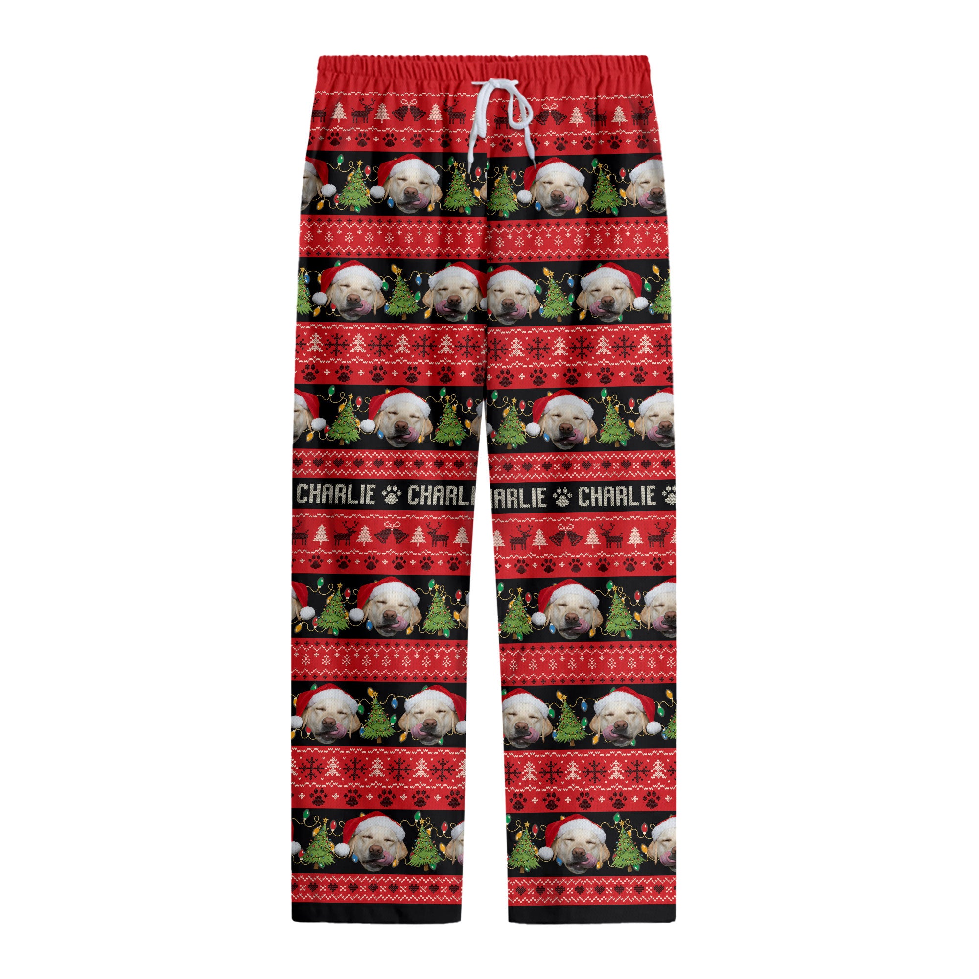 Custom Pet Christmas Name Pajama Pants – Personalized Dog Photo Holiday Lounge Wear