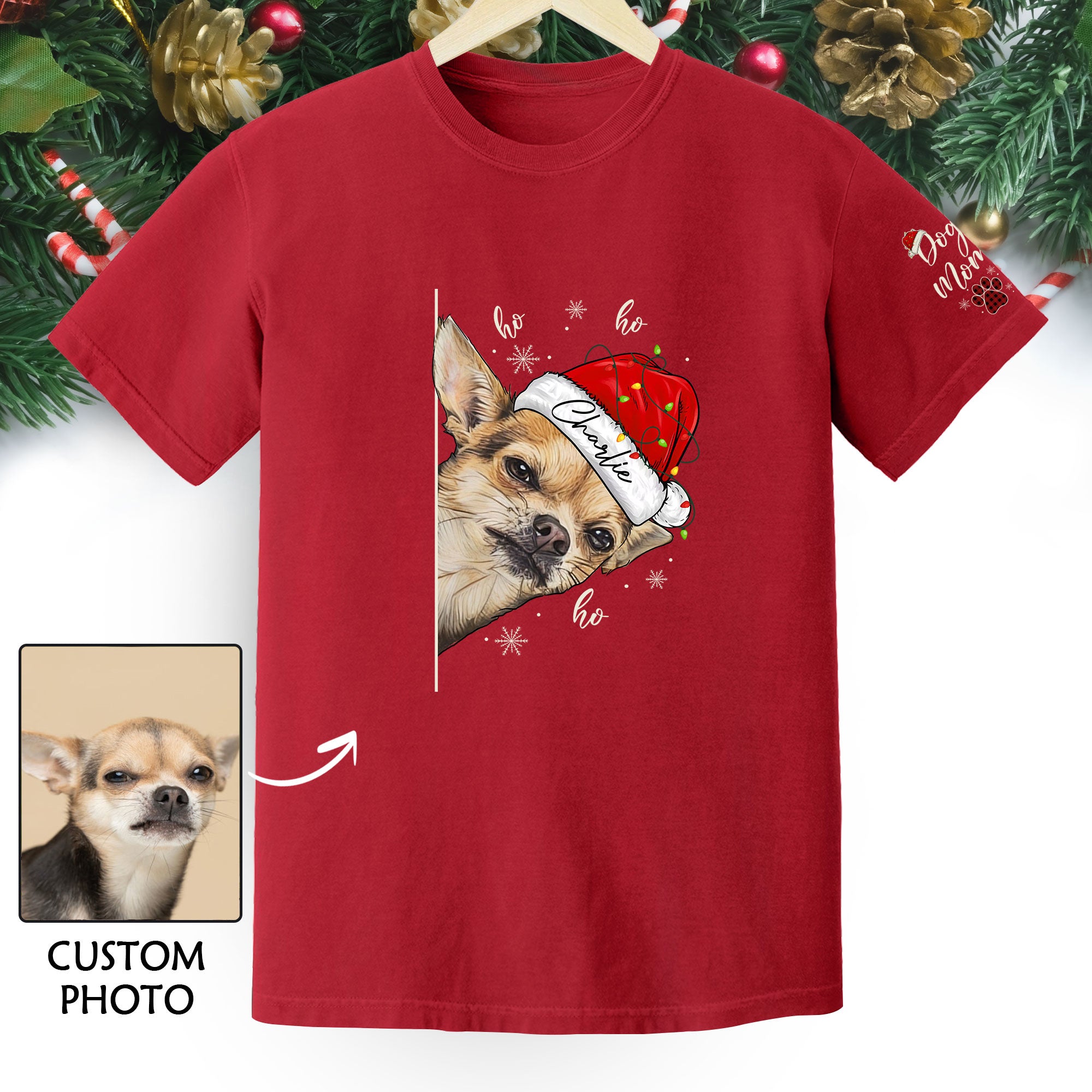 Custom Pet T-Shirt – Personalized Dog Photo Shirt, Christmas Gift for Women Dog Mom