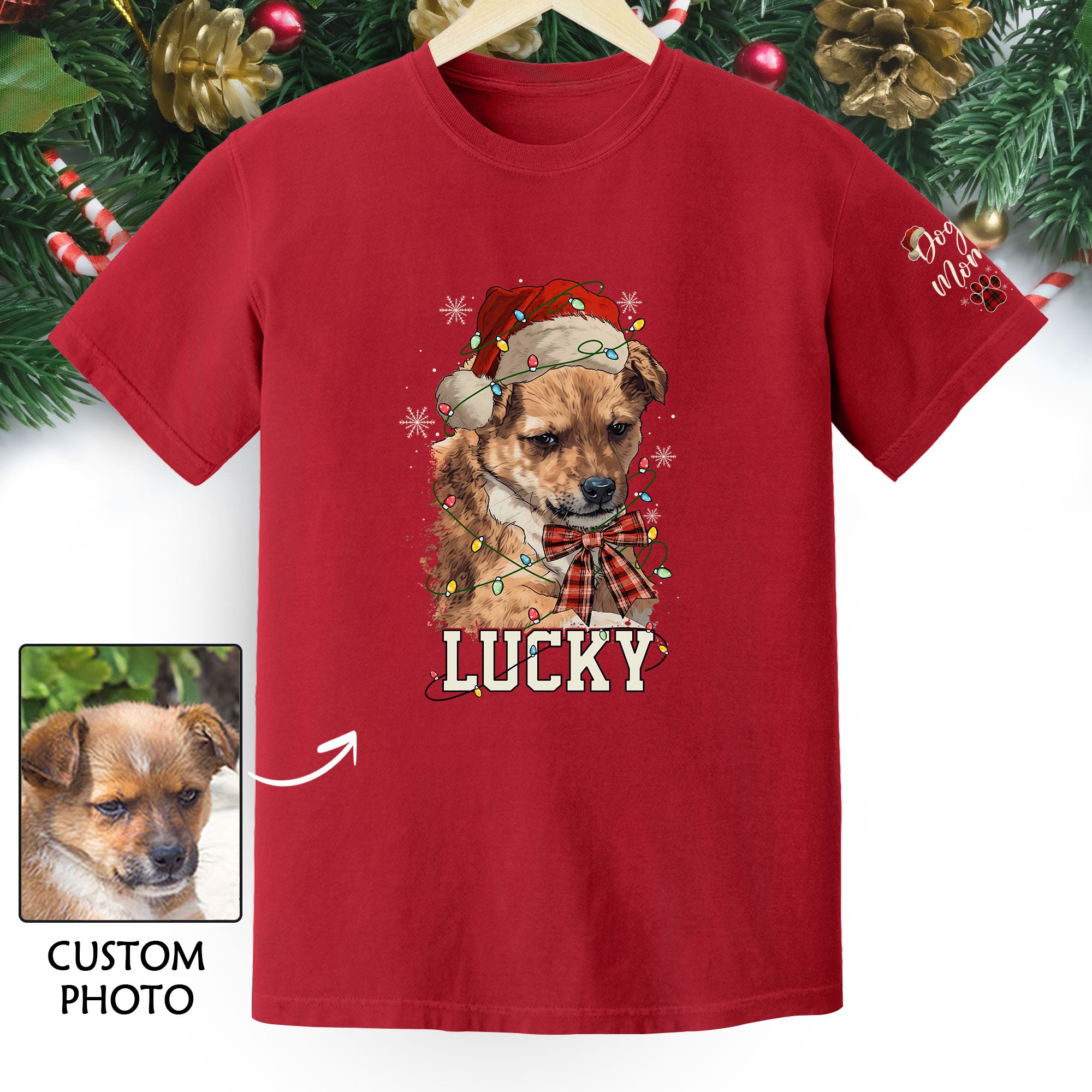 Custom Dog Shirt – Personalized Pet Photo T-Shirt, Holiday Gift for Dog Mom