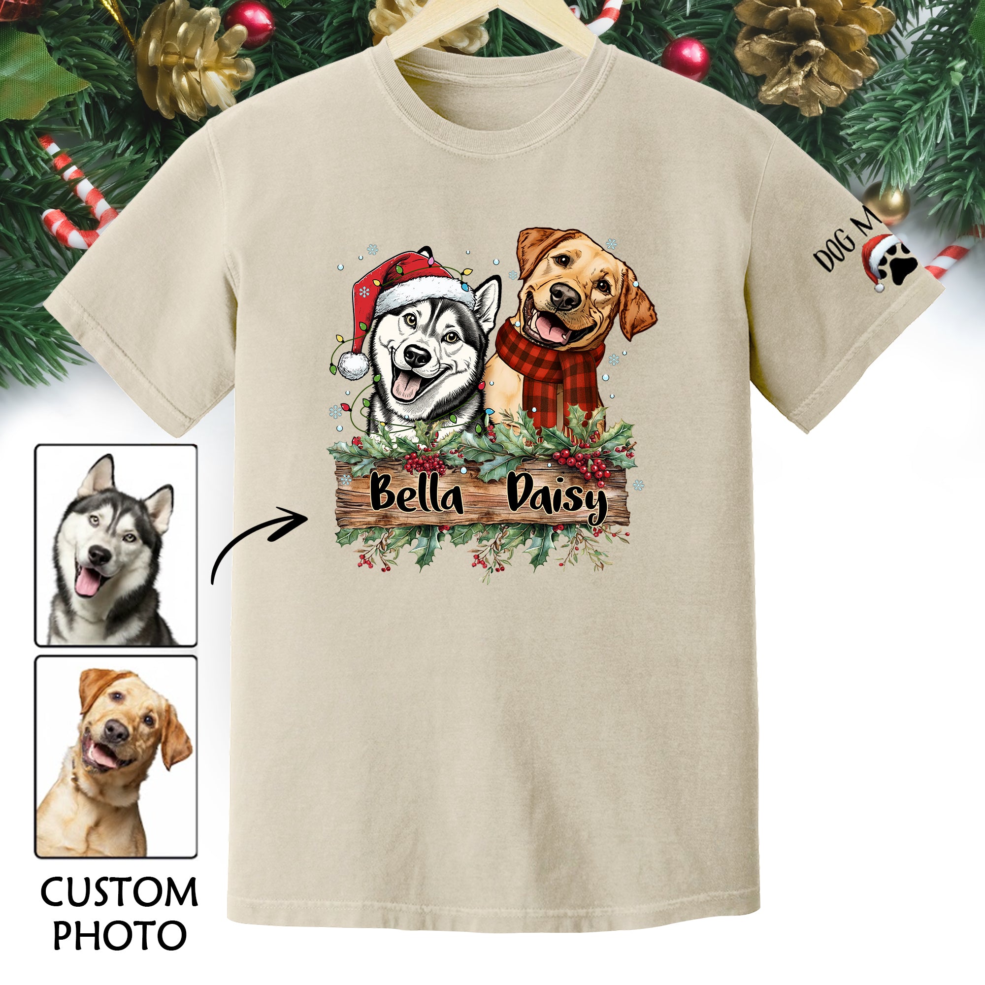 Christmas Dog T-Shirt – Custom Pet Photo Tee, Personalized Holiday Gift for Dog Lovers