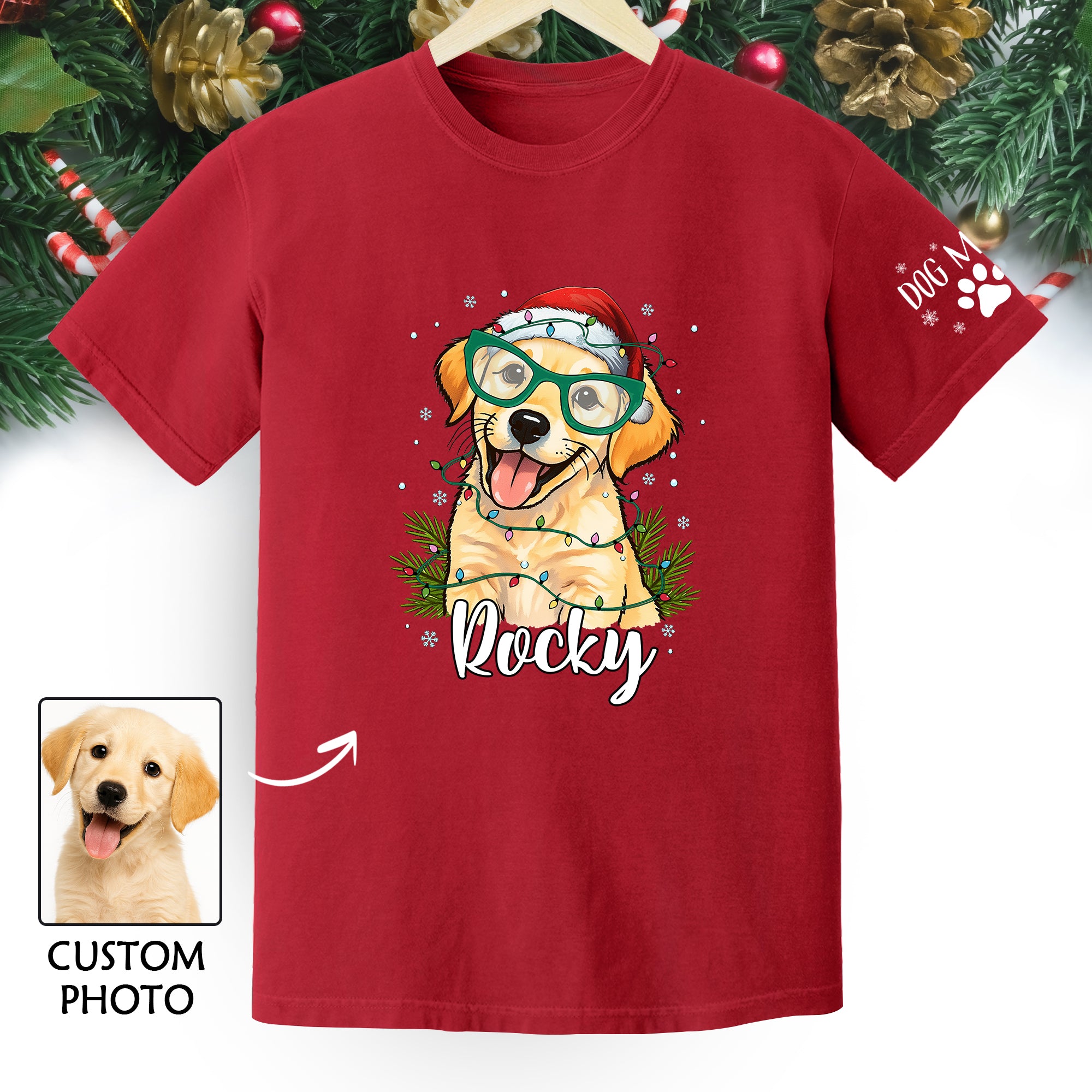 Custom Pet Christmas Shirt – Personalized Dog T-Shirt, Cute Holiday Gift for Pet Lovers