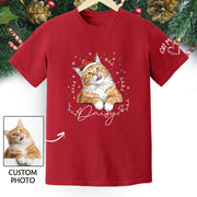 Christmas Cat T-Shirt – Custom Pet Photo Tee, Personalized Holiday Gift for Cat Lovers