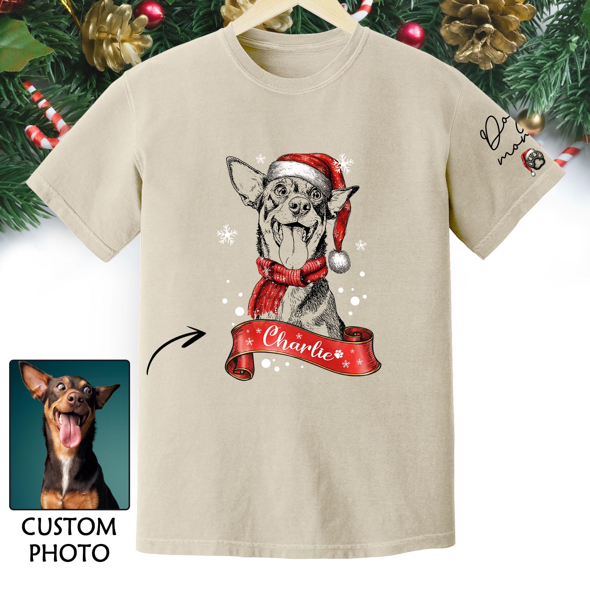 Christmas Dog T-Shirt – Custom Pet Photo Shirt, Funny Personalized Gift for Pet Lover
