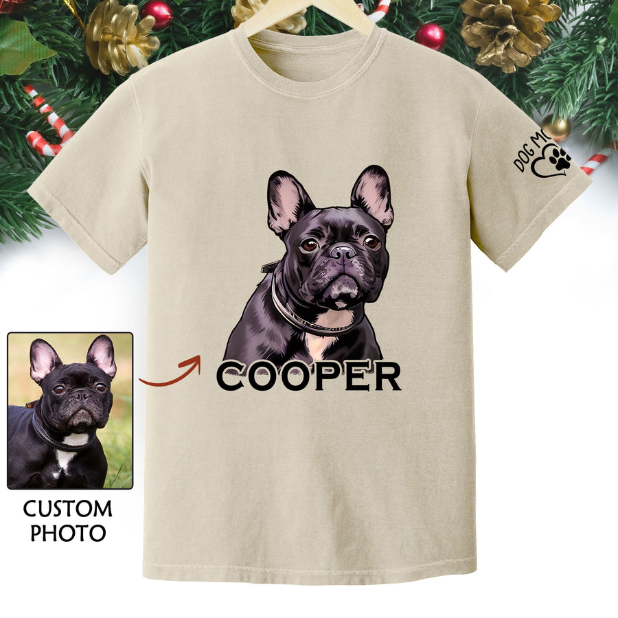 Custom Dog Mom T-Shirt – Personalized Pet Portrait & Name, Cute Dog Lover Gift