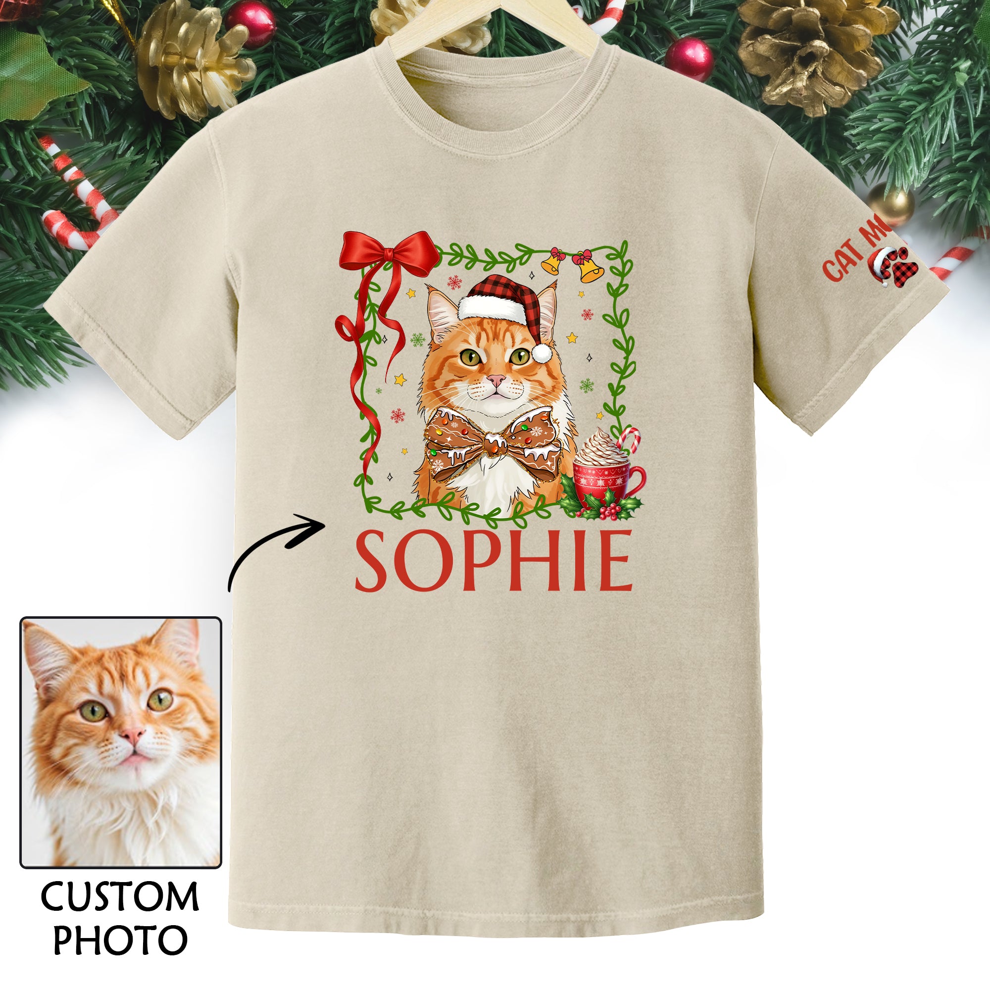 Custom Pet Christmas Shirt – Personalized Cat Photo Tee, Funny Holiday Gift for Cat Lovers