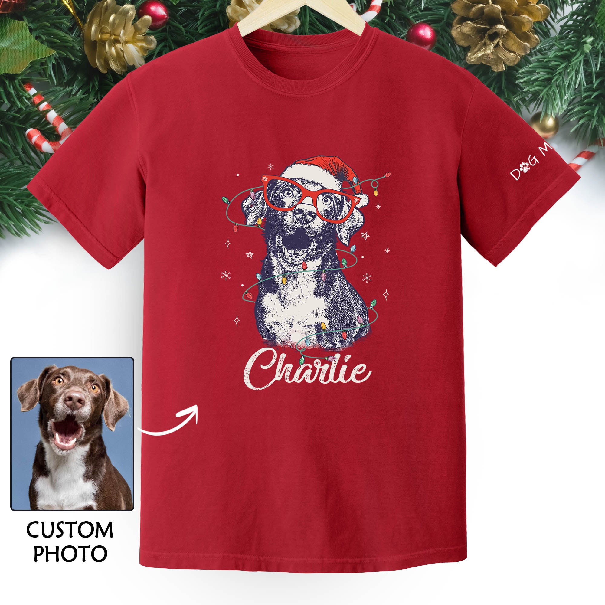 Personalized Dog Christmas Shirt – Custom Pet Photo Tee, Holiday Gift for Dog Mom