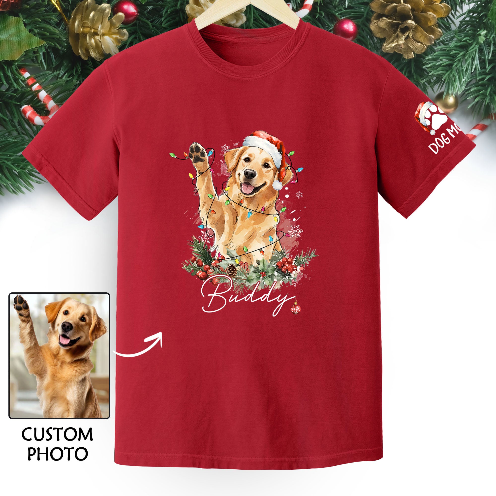 Custom Pet Photo T-Shirt – Personalized Dog Christmas Tee, Funny Gift for Dog Lovers