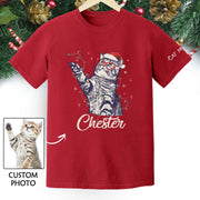 Personalized Cat Christmas Shirt – Custom Pet Photo T-Shirt, Holiday Gift for Cat Mom