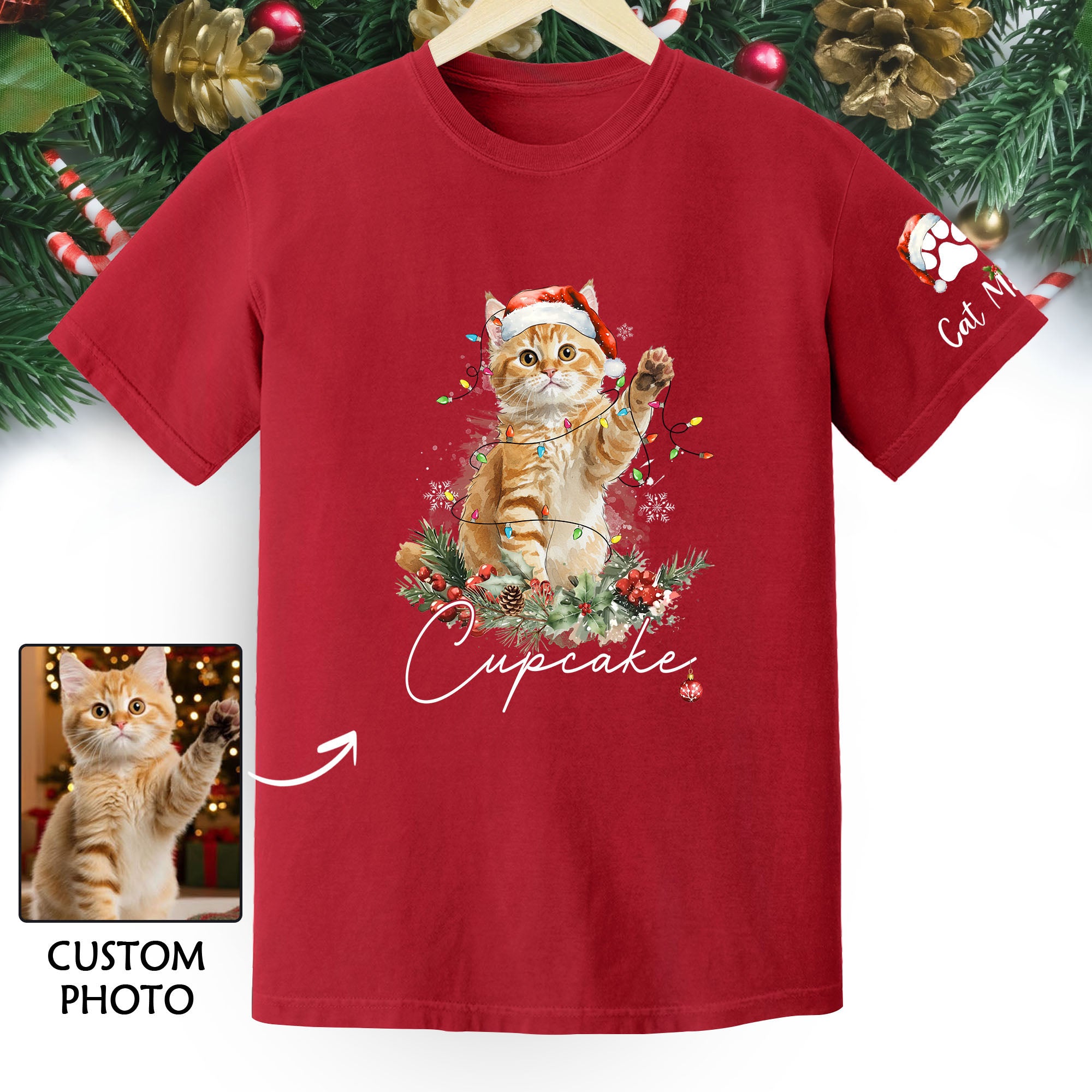 Custom Cat Lover T-Shirt – Personalized Pet Photo Christmas Shirt, Cute Gift for Pet Lovers