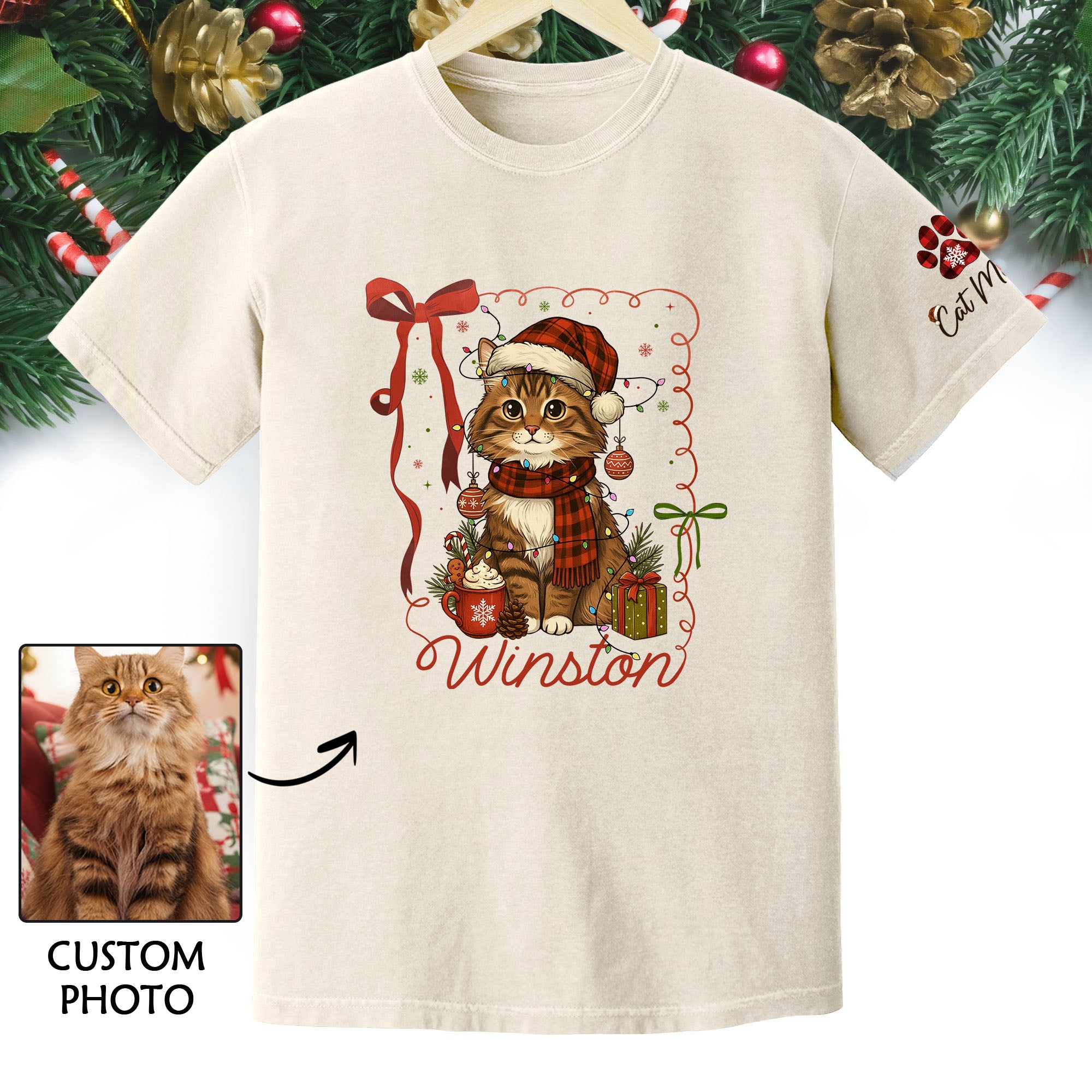 Custom Pet Christmas Shirt – Personalized Cat Photo Tee, Funny Holiday Gift for Pet Lovers
