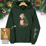 Personalized Dog Mom Christmas Hoodie, Custom Dog Photo Hoodie with Pet Name, Holiday Gift for Pet Lovers