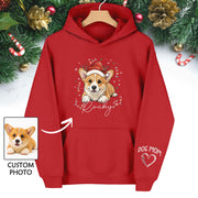 Personalized Dog Mom Christmas Hoodie – Custom Dog Photo Hoodie with Pet Name, Cute Holiday Gift for Dog Lovers