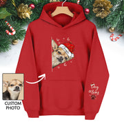 Custom Dog Mom Christmas Hoodie – Personalized Dog Photo Hoodie with Pet Name, Funny Holiday Gift for Dog Lovers