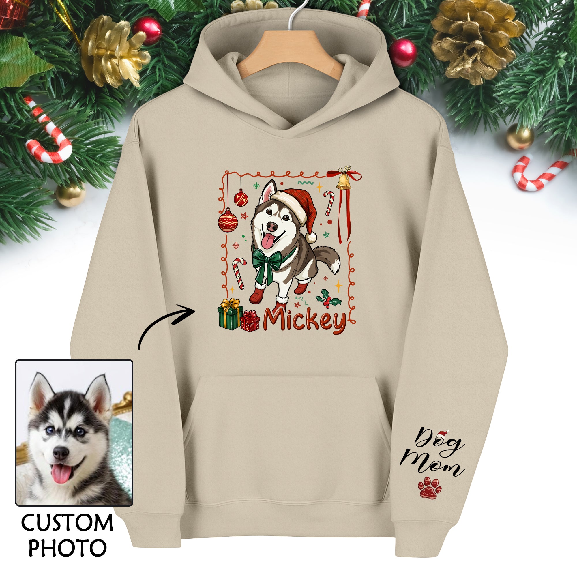 Custom Dog Christmas Hoodie – Personalized Pet Photo Gift for Dog Moms