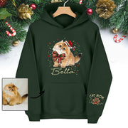 Personalized Cat Portrait Christmas Hoodie – Custom Pet Photo Gift for Cat Moms